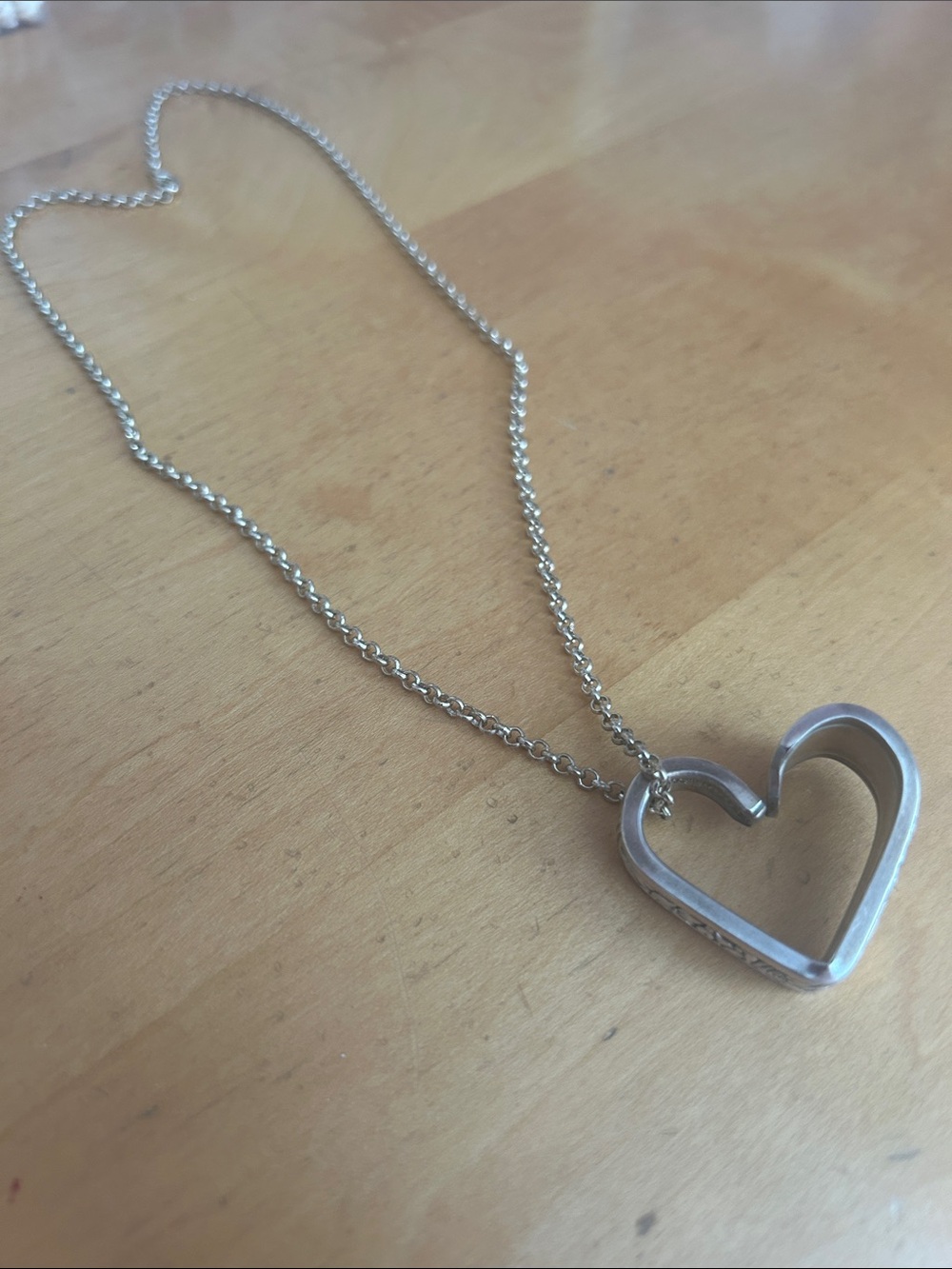 Vintage Silver Open Heart Pendant Necklace
